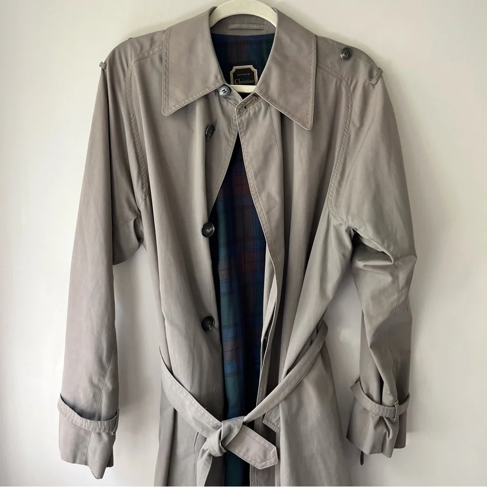 Christian Dior | Vintage Tan Khaki Trench Coat Plaid Lining Men’s Size 38R